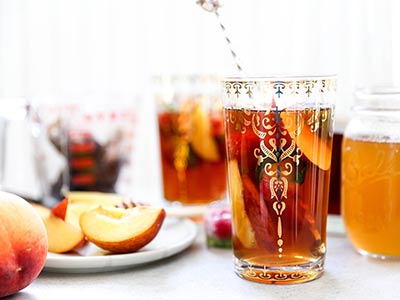 Peach Iced Tea with Honey-Peach Simple Syrup